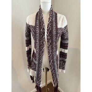 Ruby Moon Womens Small Cardigan Tribal Western Boho Fringe Knit Thick Long Chic